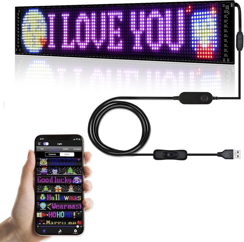 GOTUS Programmable LED Sign for Business,Flexible Digital Sign,Scrolling LED Sign,Bluetooth APP,DIY Design Animations,Text, Graffiti,Colour (23''x5'') - Image 1